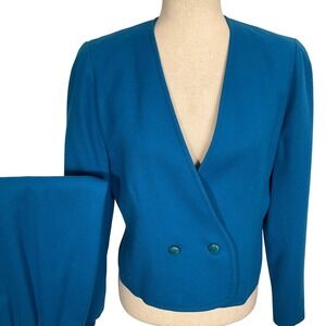 Pendleton 80s Skirt Suit Women Blazer 8P Skirt 6P Teal Double Breasted Wool‎ USA